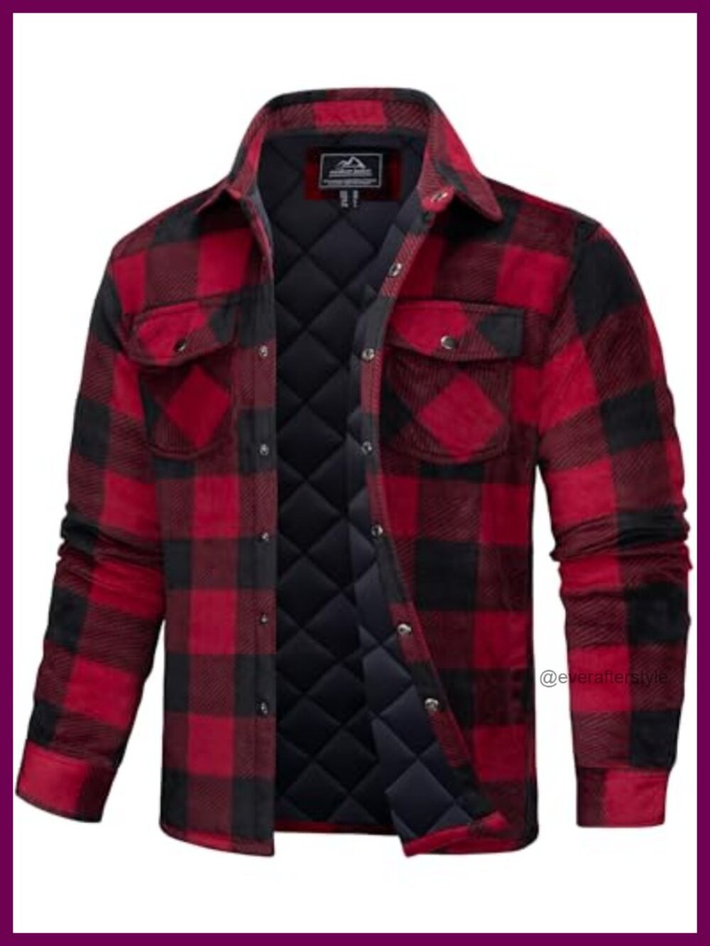 Men's Flannel Shirt Jacket Quilted Lined Snap Button Plaid Winter Coat